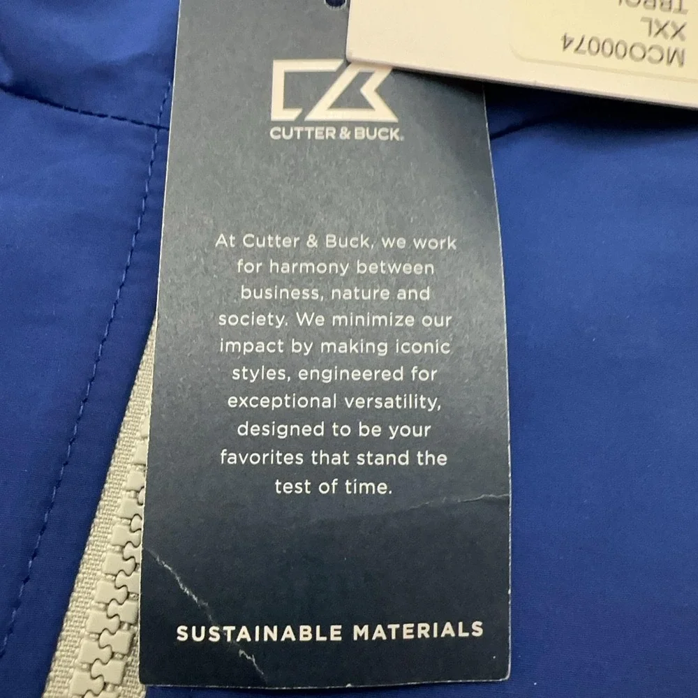 Cutter & Buck Jacket Mens 2XL Blue White Hooded 1/4 Zip Packable Windbreaker